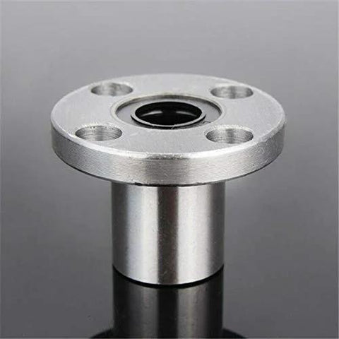 Front view of flange bearing LMF6UU: aluminum flange with four mounting holes and central bore for CNC/3D printer shaft.