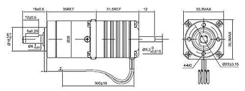 Technical diagram of Nema 11 Stepper Motor With Planetary Gearbox 27 To 1 Dual Shaft Geared Motor High Torque 0.067 Deg Step Angle 4 Wire Bipolar