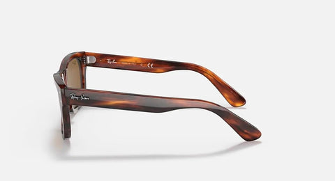 Side view of Men's Mr Burbank Low Bridge Fit Rectangular Sunglasses Striped Havana Brown 55mm Classic Style, showing frame arms.