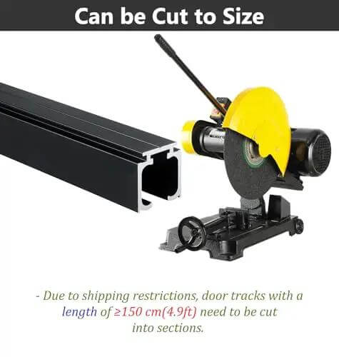 Heavy Duty 15 Foot Sliding Barn Door Track Kit cuttable to size with soft close hardware, featuring silver white finish and cutting tool.
