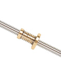 Close-up of Two Sets Printer Lead Screw Kit Beefy Stainless Steel Lead Screws with copper nut for stepper motors and CNC machines.