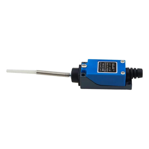 Flexible Rod Coil Spring Actuator ME8166 Momentary Limit Switch for industrial automation, shown from side angle.