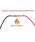 Easy connection of red and black wires with solder seal connectors for Tough As Nails Two Pack Eight AA Battery Holder Case.