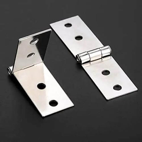 Two Pack Cabinet And Luggage Hinges With Screws, 74 By 20 Mm, 4 Holes, Zinc Alloy Jewelry Box And Wood Box Hardware, shown open