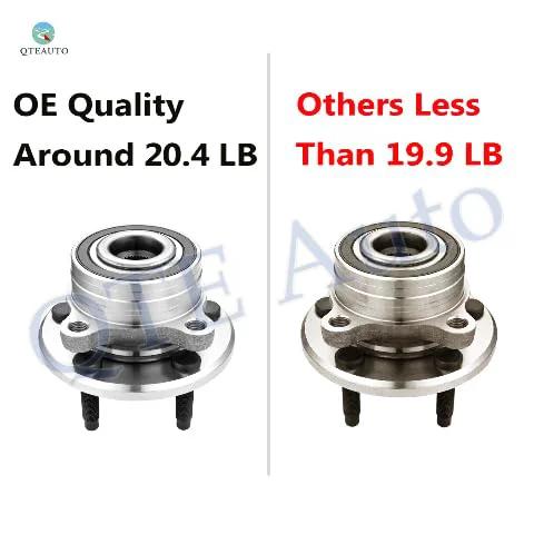 Comparison of front wheel hub bearing assemblies for 2011-2020 Ford Explorer, OE quality vs others, weight labels visible.