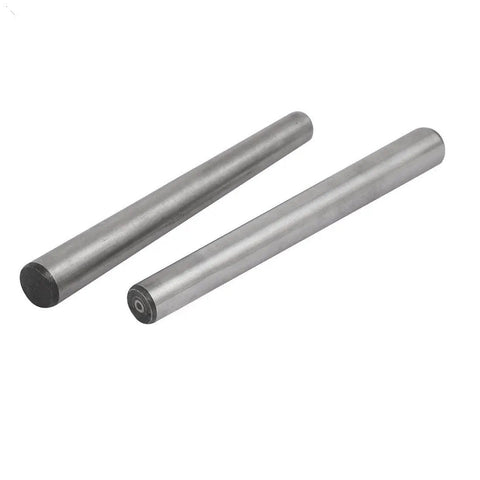 Two Four Piece Heavy Duty Steel GB117 Taper Pins Set With 130mm Length and 12mm Small End Diameter on a white background.
