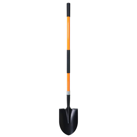 Heavy Duty Garden Shovel With 56 Inch Round Blade And Fiberglass Handle In Orange For Tough Digging And Yard Work Pro Grade Non Slip Grips