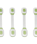 Kid Proof Cabinet Locks Set 4 Pack Adhesive Safety Straps for Drawers and Cabinets One Hand Operation No Tools Needed shown