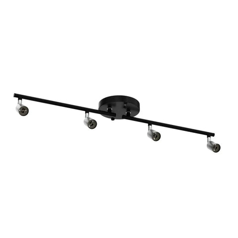Four Head Foldable Track Lighting Kit With GU10 Sockets Adjustable Ceiling Spot Lights For Kitchen Hallway Bedroom Industrial Vintage Black Fixture For Accent Lighting And Mood Vibe, shown from side view