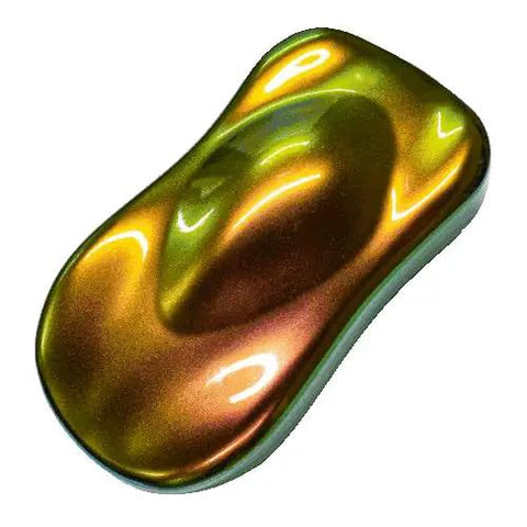 Killer Colorshift Pearl Auto Paint Basecoat Midcoat 128 Oz Gallon Drop In Ready For Full Coverage Custom Wraps And Vehicle Body Panels High Grade Shop Finish on a color-shifting sample.