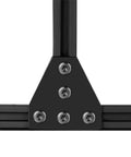 Black Six Pack 2020 Corner Bracket Connectors for 6mm aluminum extrusion, 5 hole T shape joint plate shown installed on frame