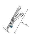 Heavy Duty Stainless Steel Plate Lifter Clamp With A Rock Solid Grip And Smart Anti Scald Bow Clip For Zero Stress Hot Casserole Handling In Your Kitchen side view with dimensions, showcasing stainless steel material and ergonomic design.