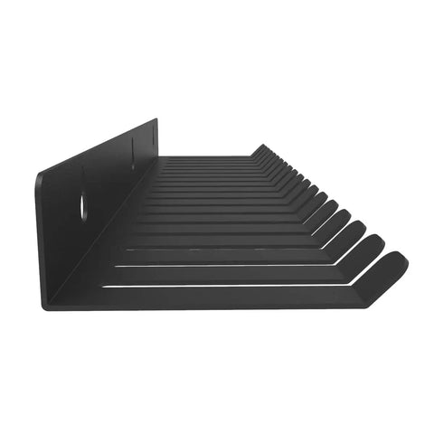 Side view of Wall Mount Cable Organizer Hanger 14 Inch Wide With 18 Slots For Patch Audio And Computer Cables, steel construction.