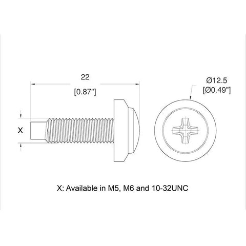 Badass Heavy Duty Rack Screws With Washers Black Steel Mounting Hardware For Gear Racks Ten Thirty Two Thread Three Quarter Inch side view dimensions