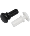 Two nylon rivet nuts, one black and one white, for 120 Pack R Type Expansion Rivet Nuts Heavy Duty Nylon Threaded Inserts.