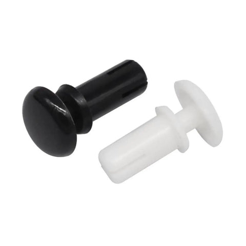 Two nylon rivet nuts, one black and one white, for 120 Pack R Type Expansion Rivet Nuts Heavy Duty Nylon Threaded Inserts.
