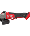 Heavy Duty Brushless Cordless Angle Grinder 18V Runs Super Smooth With Variable Speed Control, side view with paddle trigger.