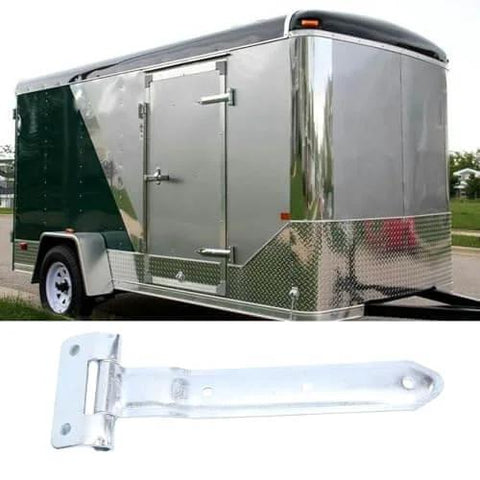 12 Inch Metal Offset Bent Strap Trailer Door Hinge For Side Doors And RVs Universal Fit with trailer shown