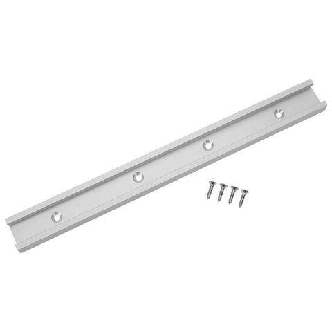 Aluminum T Slot Miter Track Jig with screws for woodworking tables, featuring multiple mount holes.