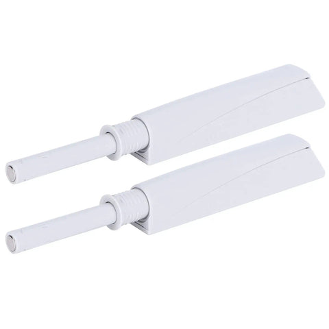 Adjustable Push Latch For Cabinets And Drawers With Front And Rear Buckles, One-Piece Core, shown extended and parallel