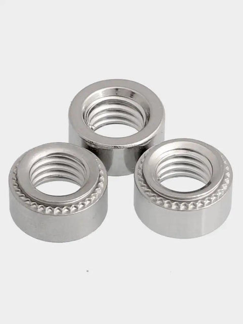 Tough As Nails 5/16-18 Self Clinching Nuts Round Head, zinc plated, used for sheet fabrication with strong grip.