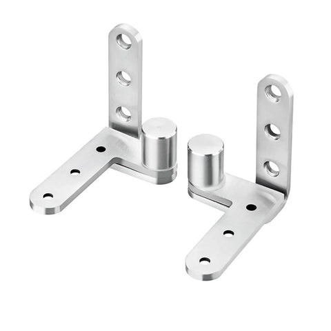 Stainless steel pivot hinge, durable 80x80mm design for heavy wooden doors, silver and black finish.