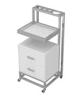 Shop-Ready Mobile Rolling Metal Storage Cabinet For Home, Salon, And Garage, Two-Drawer Tool Chest With Shelf, Wheels, Freestanding Cart, Iron Frame With High-Temp Paint Finish, White-Silver, 37x37x85cm