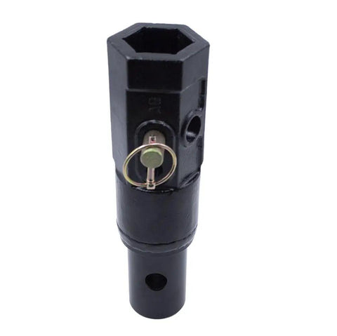 Heavy Duty Beefy Auger Adapter Converts Two Inch Female Hex To Two And Nine Sixteenths Inch Round Male Shaft Length Twelve Inches Weighs Nineteen Pounds Bolt Pin Attachment For Tough Drilling And Auger Attachments.