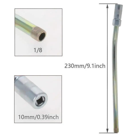 Heavy Duty One Eighth Inch NPT Grease Fitting Extension Tube With Zinc Plated Nozzle Fits All One Eighth NPT Threads, Carbon Steel, 4500 PSI
