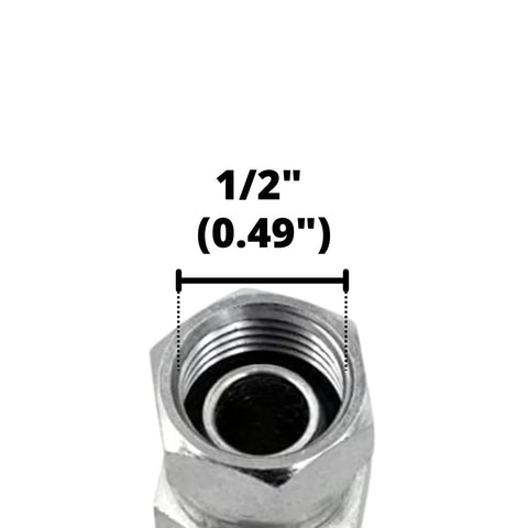 Close-up of 1/2-inch threaded hex hydraulic elbow fitting with internal threads