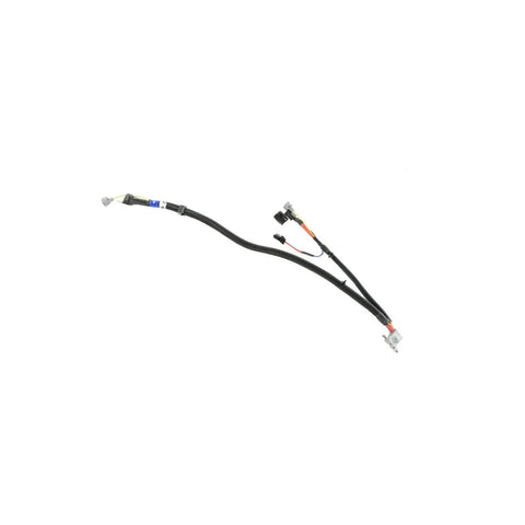 Angled side view of Mopar 56000976AB battery switch cable, black insulated automotive wiring harness with end connectors