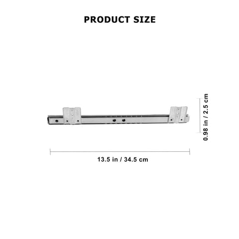 Product size of Heavy Duty Bottom Mounted Drawer Slides One Pair Brushed Silver Concealed Cabinet Tracks, 13.5 in length.