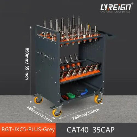 CAT40 Classic Mobile CNC Tool Storage Cart With Wheels, Pro Grade CNC Tool Holder Keeper, 35 Capacity, Antique Grey Finish