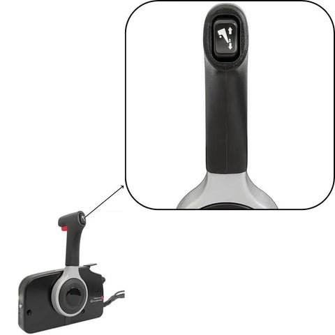 Close-up of Suzuki Outboard Remote Throttle Control 67200-93J50 for side-mounted control box with push-to-open handle detail.