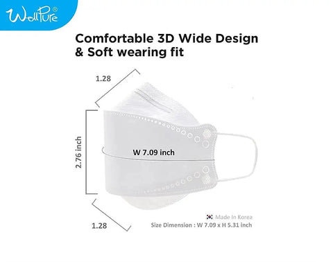 KF94 Kids Masks Small Size 4 Layer Protection 30 Pack Daily Disposable Made In Korea Comfortable To Breathe, mask dimensions shown.