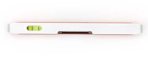 Side view of Savage Digital Magnetic Torpedo Level, 9 Inch Aluminum Billet, Orange, showing one dual vial for 0 and 90 degrees.
