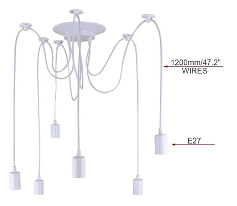 Six Head Spider Pendant Light Fixture With Adjustable Hanging Length, Industrial White E27 Ceiling Light detail