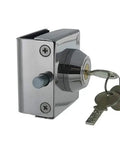 Heavy Duty Chrome Key Lock For Three Eighth Inch Glass Display Case Slips Right Onto Tempered Panels With Top Shelf Security And Quick Snap Fit For Retail Fixtures with keys.