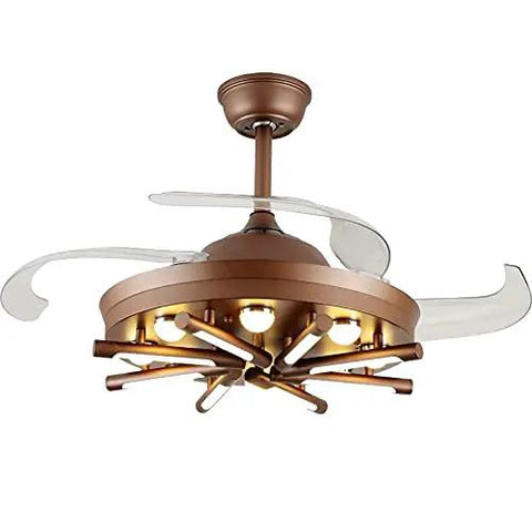 Top Tier 42 Inch Led Ceiling Fan With Lights And Remote Control Sleek Nordic Design smooth blades in brown finish.