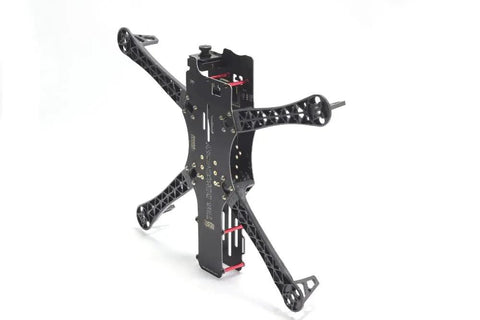 Alien Locusts 500mm Multicopter Frame V2 With PCB X500 For GoPro, black with red arm accents, 4-arm 450mm setup side view.