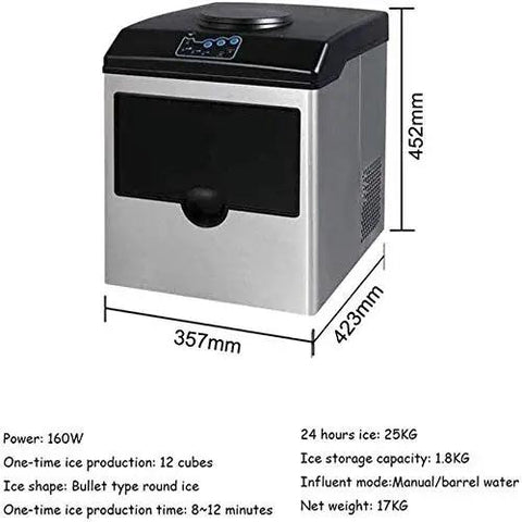 Badass Compact Countertop Ice Maker Churns Fifty Five Pounds Of Crisp Round Cubes Daily With Sleek Top Fill Lid And Speed Freeze System measures 452mm x 423mm.