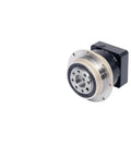 HDD255 Precision Planetary Servo Gear Reducer showing stainless steel and black housing for industrial motor applications.