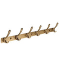Top Shelf Vintage Brass Wall Mounted Coat Rack With Six Sleek Brushed Metal Hooks For Entryway Bathroom Bedroom And Closet Heavy Duty Towel Hanging Rail Built Tough To Grip Tight side view of coat rack with six hooks.