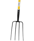 Four Tine Spading Fork With A 48 Inch Straight Fiberglass Handle For Root Lifting And Transplanting Garden Plants, Sturdy Steel Tines