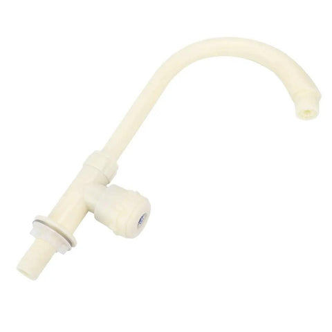 Maqulae ABS Plastic Kitchen Sink Faucet, G1/2in Single Cold Rotating, side view showing smooth curve and quick connection.