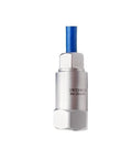 Front view of GWZ100/50 piezoelectric intrinsically safe temperature and vibration sensor with blue cable and metal body