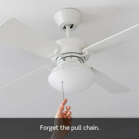 Quiet 3 Speed Ceiling Fan Wall Switch With Slider Control, 1.5 Amp, no pull chain, slim wallbox, white finish, hand reaching pull chain