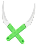 Two Piece Manual Weeding Sickle Tool Set For Quick Garden Clearing And Harvesting Portable Multi Functional Garden Tool For Flowers And Veggies Easy To Use Weeder For Home Gardens with green handles and steel blades