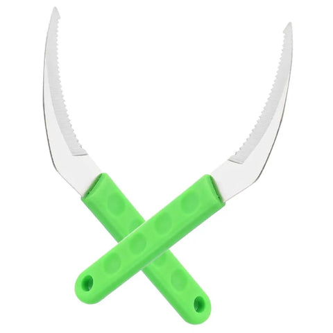 Two Piece Manual Weeding Sickle Tool Set For Quick Garden Clearing And Harvesting Portable Multi Functional Garden Tool For Flowers And Veggies Easy To Use Weeder For Home Gardens with green handles and steel blades