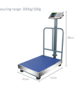 Heavy Duty Digital Platform Scale With Slick Folding Design And Compact Storage For Weighing Luggage And Shipping Boxes Up To Three Hundred Kilos featuring a blue platform and LCD display.